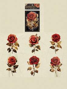 1pack Of 6pcs Gothic Style Roses Decor Pet Material Scrapbooking Stickers - Multicolor - View 8