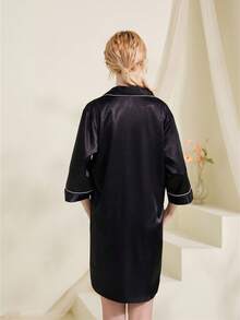 1 件 7/8 袖翻领睡衣、伴娘睡袍 - 黑色 - 查看 4