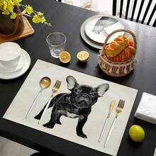 4入組法國鬥牛犬設計餐墊,耐熱廚房餐桌墊,為家庭和諧和溫暖祈福,適用於全年季節 - 黑色 - 查看 5