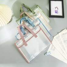 1pc Student Large Capacity Exam Paper Storage Accordion Handheld Briefcase Style Document Organizer - Pink - View 4