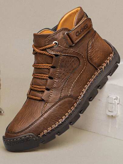 CLOHOO CLOHOO Brand Handmade Stitched Men's Ankle Boots, Men's High-Top Leather Boots,  Boots, Hiking Boots