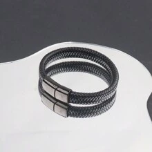 Inspirational Leather Braided Bracelet, Gift From Dad & Mom, Remember You Are Brave, Adjustable, Suitable For Teenage Boys, Christmas Gift For Son - Black - View 5