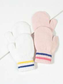 2對寶寶條紋口袋針織冬暖手套,適合日常使用 - 彩色 - 查看 1