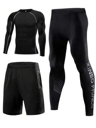 Men's Quick-Drying Tights Training Gym Basketball Running Sports Three-Piece Suit