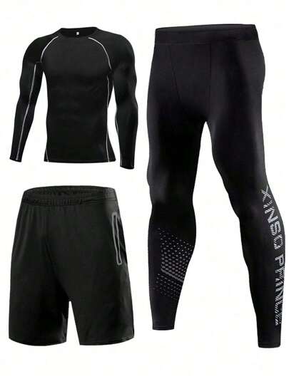 Men's Quick-Drying Tights Training Gym Basketball Running Sports Three-Piece Suit
