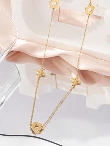 1 件時尚輕奢精緻女式鏈條項鍊,適合毛衣,簡約設計 - 金黃色 - 查看 2