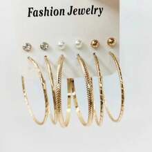 6pairs Geometric Exaggerated Large Circle Earrings Set, Fashionable & Sexy Patterned Circle Earrings - Gold - View 2