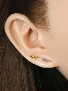 2 chiếc khuyên tai hình con rắn bằng thép không gỉ, khuyên tai sụn ít gây dị ứng thích hợp cho ngày lễ tình nhân, ngày của mẹ, tiệc sinh nhật, tiệc quán bar, đeo hàng ngày - Bạc - Xem 6