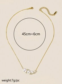 1入不褪色不退色的不銹鋼蛇骨鍊搭配人工珍珠的基礎女士項鍊 - 珍珠吊墜 - 查看 3