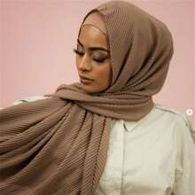 Z.H.A 1條女士圍巾,褶皺絲巾披肩,時尚純色褶皺包裹 - 卡其色 - 查看 2