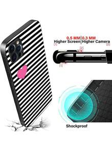 1 件防震防刮玻璃硬壳，带柔软 TPU 保险杠，条纹时尚手机保护套，兼容 //Redmi/OPPO/OnePlus/Infinix，心形黑白条纹 - 彩色 - 查看 3