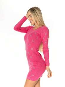 Vestido Ajustado Brillos de Corazones - Rosa - Ver 3