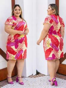 Plus Size Dresses - Red Beige - View 1