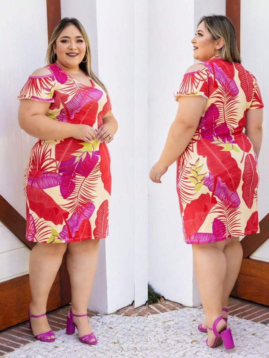 Plus Size Dresses - Red Beige - View 1