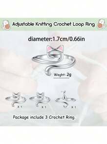 3pcs Women's Crochet Hooks Ring For Adjustable Tension & Finger Not Hurt While Knitting