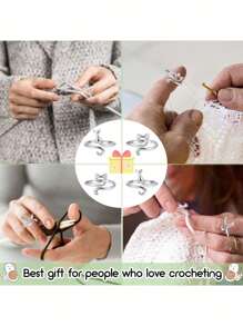 3pcs Women's Crochet Hooks Ring For Adjustable Tension & Finger Not Hurt While Knitting