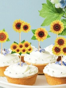 12 件/套向日葵主题蛋糕装饰精选，适用于家庭、节日、生日、派对蛋糕装饰、圣诞节 - 彩色 - 查看 4