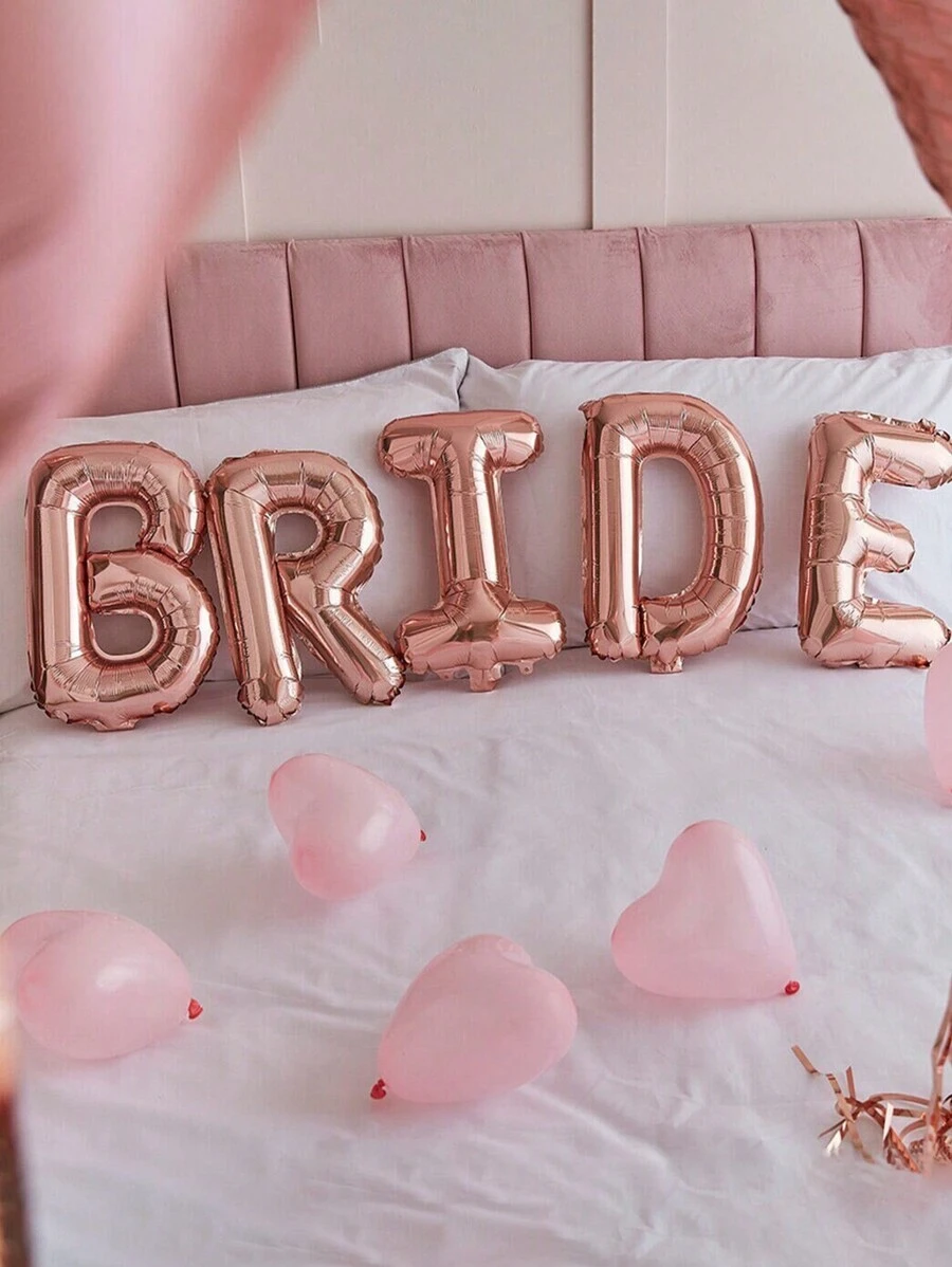 2入組16英吋新娘字母形鋁膜氣球（金色/銀色/玫瑰金）,適用於訂婚/婚禮/派對裝飾,單一主題派對,單身派對裝飾,場景佈置,攝影背景和氛圍營造道具 - 玫瑰金 - 查看 1