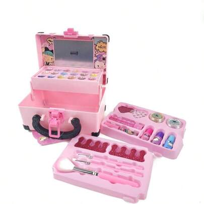 孩子們假裝遊戲彩妝玩具套裝帶公主指甲油,口紅,眼妝,和攜帶殼套