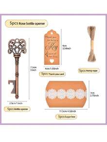 5sets-Retro Hollowed Out Skeleton Key Bottle Opener Wedding Gift Wedding Party Return Gift To Guests, Bronze Key Bottle Opener Kraft Paper Gift Bag, Hanging Card, Valentine'S Day Gift Bag - Bronze - View 7