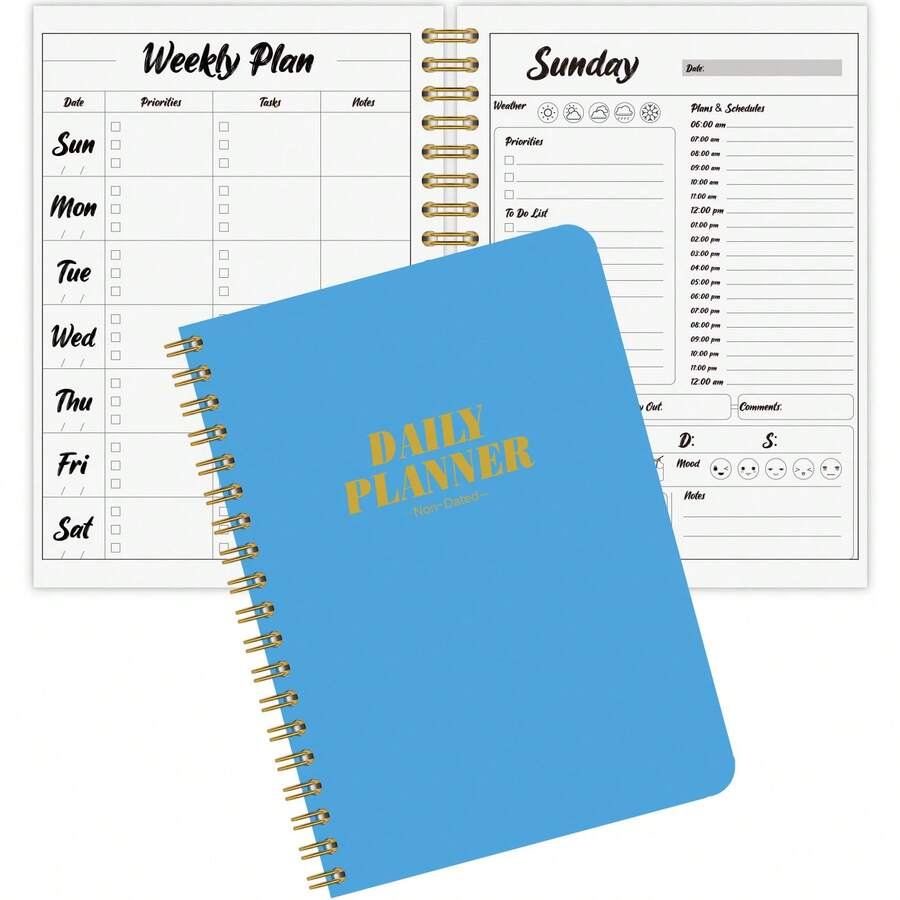 Weekly Planner Notebook To Do List Notebook Undated 7 Days Planner For Work Hourly Schedule Appointment Book With Meal Plan, Expense Tracker, Priorities, Water Intake,Budget Planner,Daily Planner - Blue - View 1