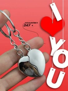 1pair Metallic Broken Heart Shape Couple Keychains, Best Friends Keyring, Car Keychain, Bag Pendant, Party Favor - Silver - View 2