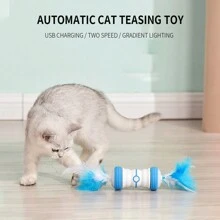 智能自動旋轉貓引誘器：電動互動式貓玩具魔術棒 - 灰色 - 查看 2