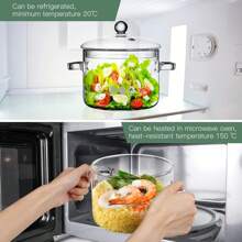 Glass Saucepan 2.0 Liter - Heat Resistant Glass Cooking Pot With Lid Sauce Pan For Soup - Transparent - View 2