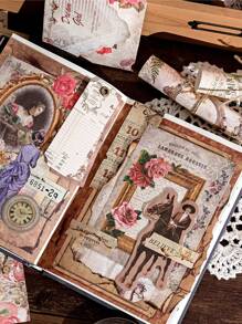 MOCARD 1本100張花和復古質感手帳材料紙,diy用品,適用於剪貼簿、計劃和創意學校文具 - 橘色 - 查看 2