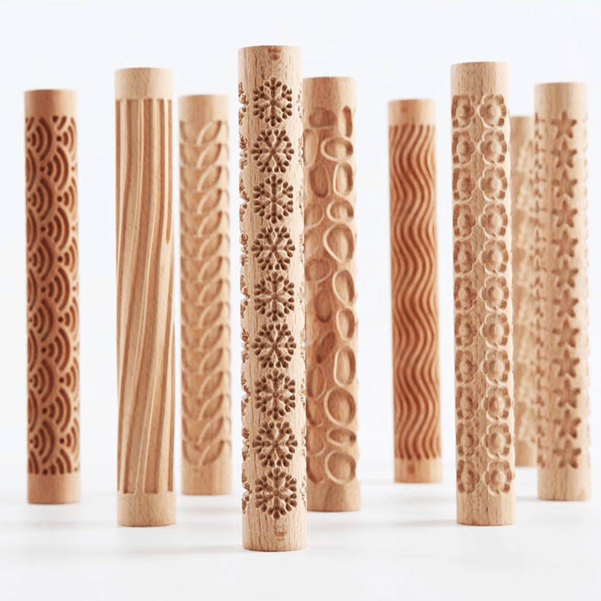 1pc Solid Wood Rolling Pin With Pattern Imprint For Baking, Ceramics Or ...