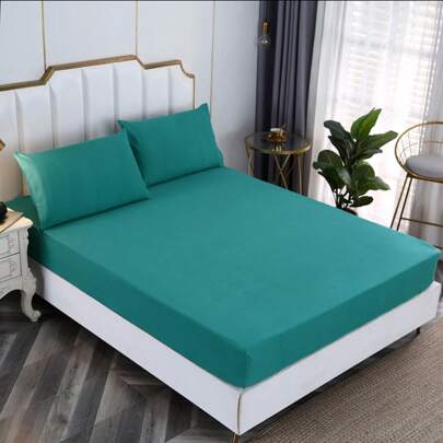 3pcs/set Solid Color Fitted Sheet Set, 1 Sheet & 2pcs Pillowcase, Modern Polyester Sheet Set For Bedroom