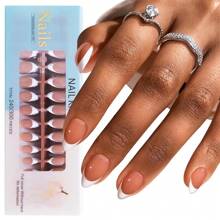 French Gel Nail Tips 240Pcs French Tip Press On Nails Coffin 3 In 1 X-Coat Tips Pre-Applied Fake Nails For Nail Art 15 Size Christmas Press On Nails Short, Glue On Nails For Women Gift, Supremely Fit Natural