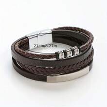時尚磁扣男士手鍊,手織多層真皮男士手環 - 彩色 - 查看 4
