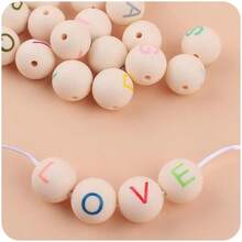 26pcs/Set New Children's Silicone Printed English Alphabet Beads, Creative Diy Cartoon Silicone Colorful Beads For Kids' Handmade Jewelry Accessories - Beige - View 3