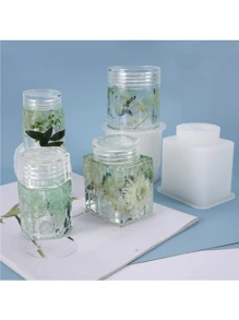 1pc Silicone Bottle Container Storage Jar With Lid & Mold For Storage Measurements - White - View 4