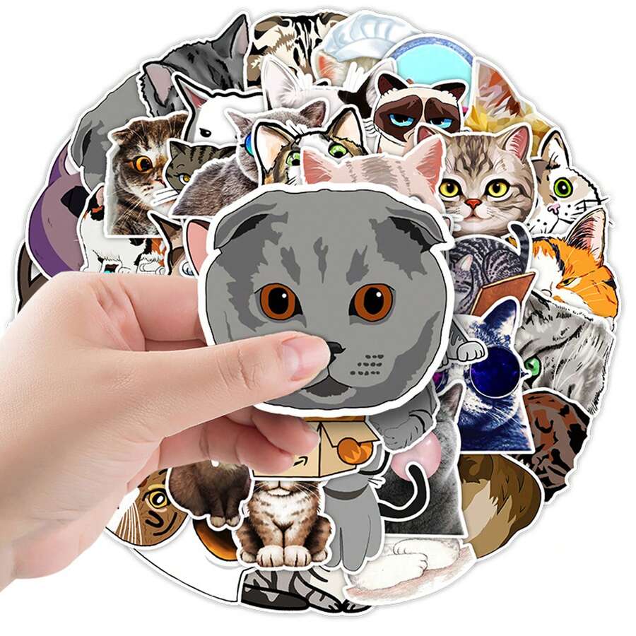 1 Pieza Lindo Sticker De Grafiti De Perro Y Gato, Calcomanías Impermeables Para Teléfono, Taza, Computadora, Refrigerador, Automóvil, Cuaderno, Maleta De Bricolaje, Cubierta De Móvil - Etiqueta engomada de la historieta del gatito - Ver 1