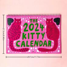 Colorful 2024 Cat Calendar | 2024 Hanging Calendar | Cat Planner | 2024 Wall Planner - Multicolor - View 3
