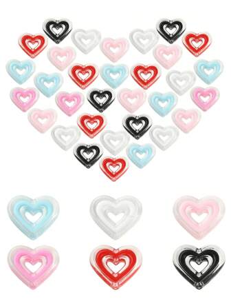 Approx 30pcs 6 Colors Transparent Hollow Out Heart Beaded Acrylic Material For Jewelry Making, Great For Valentine's Day / New Year Theme Valentines