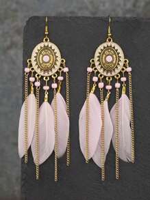 1 對女士復古長羽毛和油滴吊墜耳環,適合旅行和攝影 - 復古風 - 查看 12