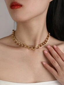 1件歐美風格重金屬厚鏈項鍊,朋克搖滾嘻哈極簡時尚女士飾品 - 金色 - 查看 9