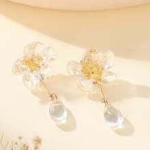 S925 Silver Needle Long Tassel & Transparent Floral Earrings For Women, And Versatile Earrings For Ins Style - Transparent Flower Earrings - View 4