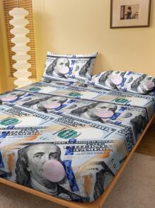 1pc Fashionable Printed Brushed Fitted Sheet, Dustproof For Home Bedding Decor - Multicolor - View 3
