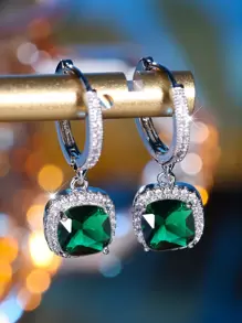 1 Par De Elegantes Y Nobles Pendientes De Lujo Para Mujeres Con Forma Cuadrada Y Piedra Artificial Chapados En Platino, Regalo Perfecto Para Citas