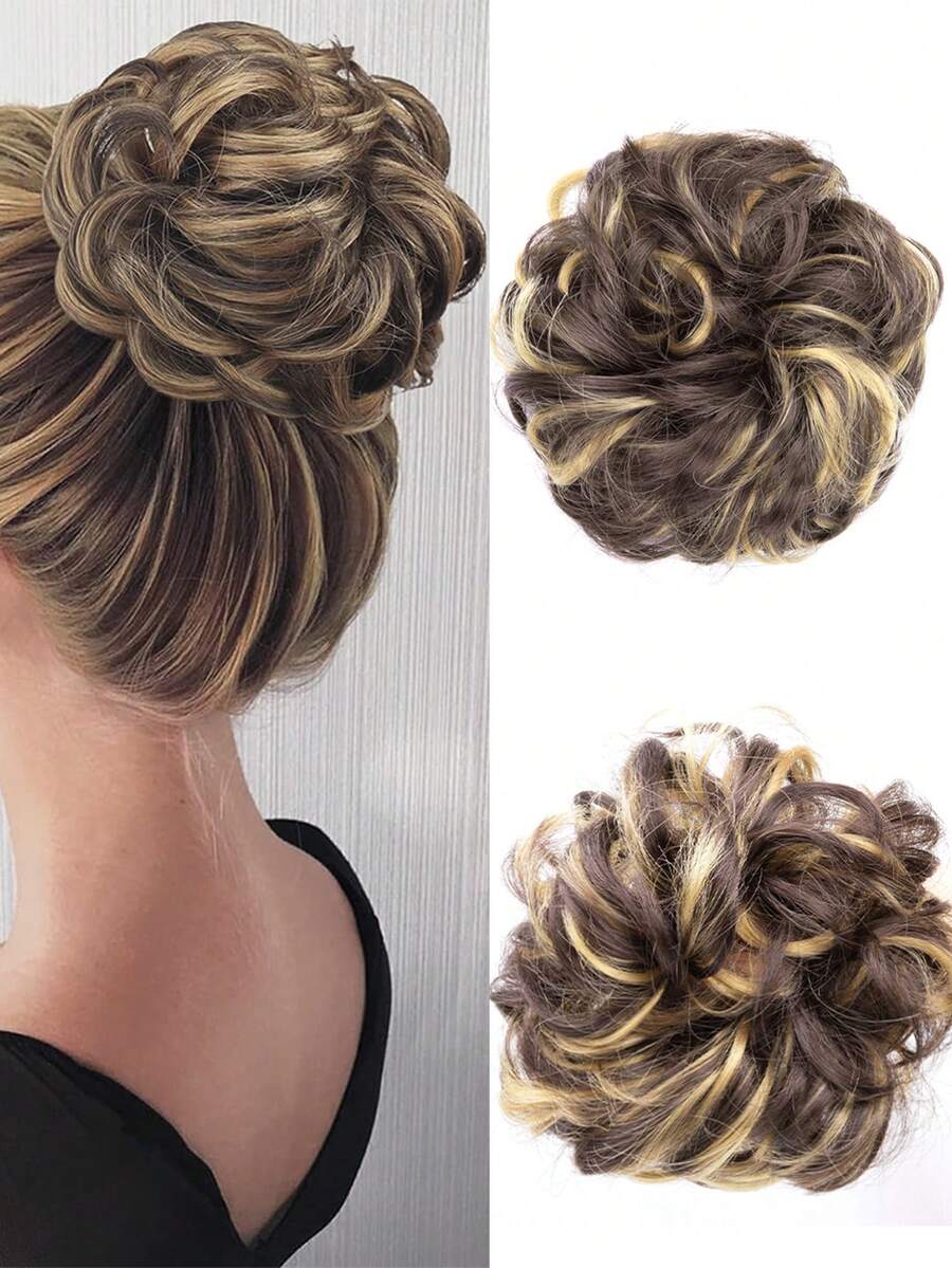 1入組亂蓬蓬髮型假髮，合成髮材質假髮，亂蓬蓬捲曲彈性襯衫頭套假髮，合成髮鬃道髻撞髮套，適用於女性