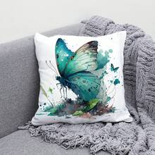 1入組卡通蝴蝶動物印花45*45公分/17.7*17.7吋數位印花聚酯纖維裝飾靠墊套,隱藏拉鍊適用於客廳、餐廳、臥室（不含靠墊） - 彩色 - 查看 4