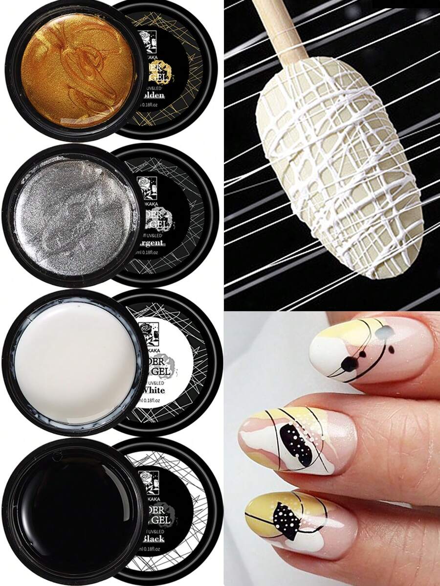 4pcs Colors Spider Line Nails Art Gel Polish Boxed UV Painting Gel Nail Polish Spider Gel Lacquer Web Stickers Gel Dropship