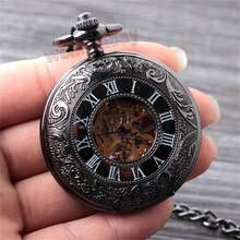 Fashionable Black Mechanical Pocket Watch - Black - View 8