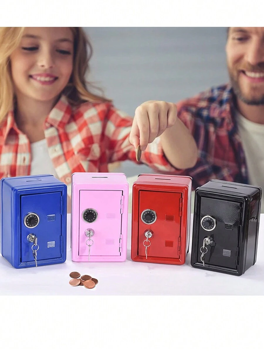 1 件立式迷你錢箱,創意金屬可上鎖錢箱,家用零錢儲蓄罐收納箱 - 彩色 - 查看 1