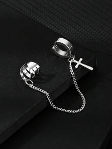 1pc Stainless Steel Cross Pendant Men'S One-Piece Minimalist Stud Earrings - Silver - View 2