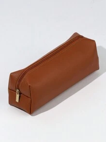 大容量pu皮筆袋,適合學生收納文具和化妝品 - 灰色 - 查看 3